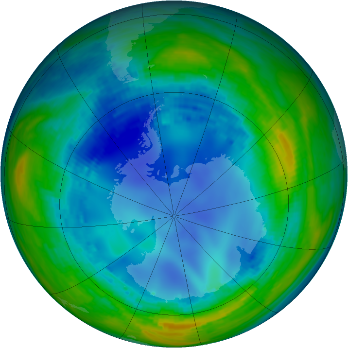 Antarctic ozone map for 09 August 1993